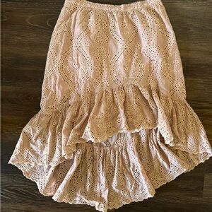 LoveShackFancy High Low Lace Skirt in Blush